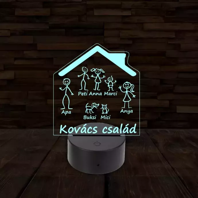 3D LED lámpa - Családi egyedi nevekkel
