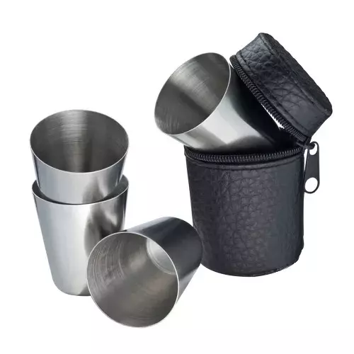 Fém feles pohár szett tartóval (2 cl)
