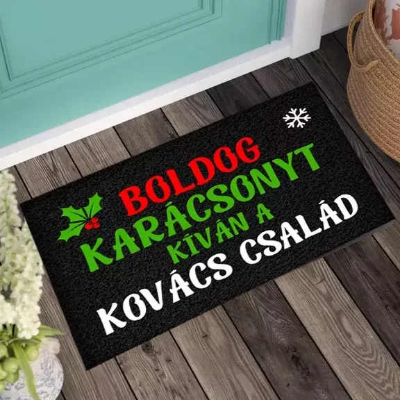 Limitált karácsonyi egyedi családneves lábtörlő