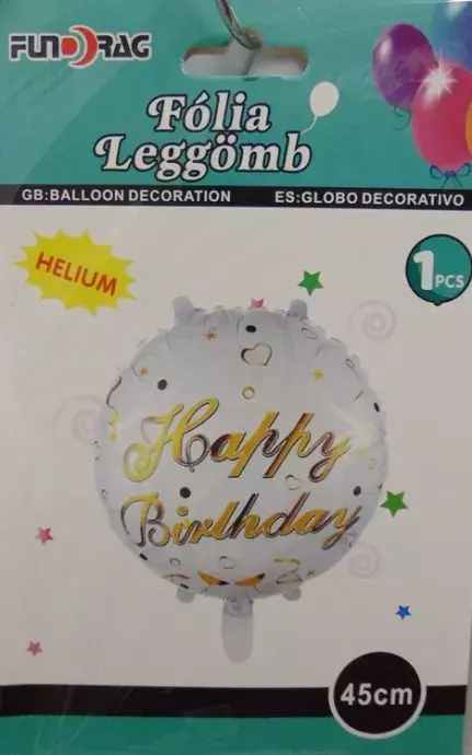 Happy Birthday fólia lufi- Fehér - Arany felirat