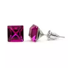 Swanis négyzet bedugós fülbevaló - 6 mm - Fuschia