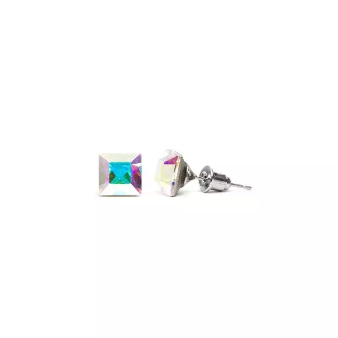 Swanis négyzet bedugós fülbevaló - 6 mm - Crystal AB (színváltó)