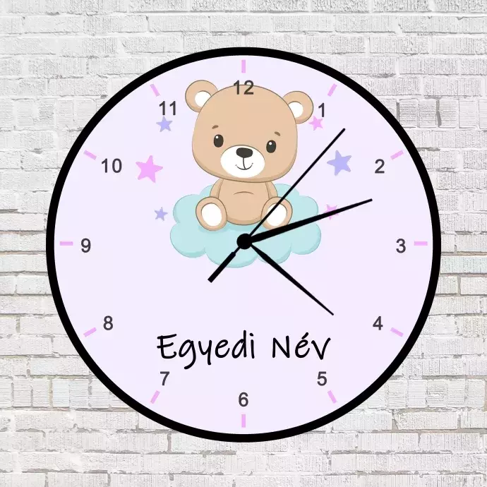 Lány maci falióra - egyedi névvel