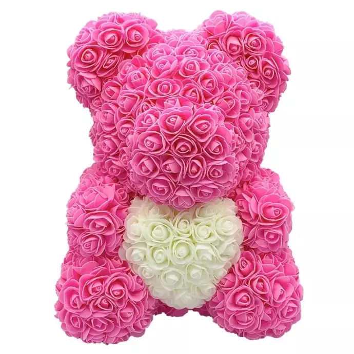 Rózsa maci - Rózsaszín fehér szívvel 40cm 
