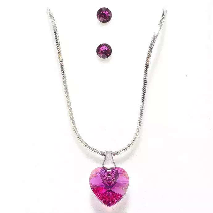 Swanis ékszerszett szíves (10mm) medállal - pink + AJÁNDÉK díszdoboz