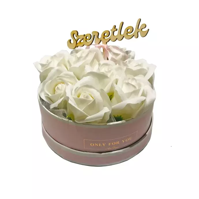 Szappanrózsa box, rózsaszín rózsadoboz - fehér - S