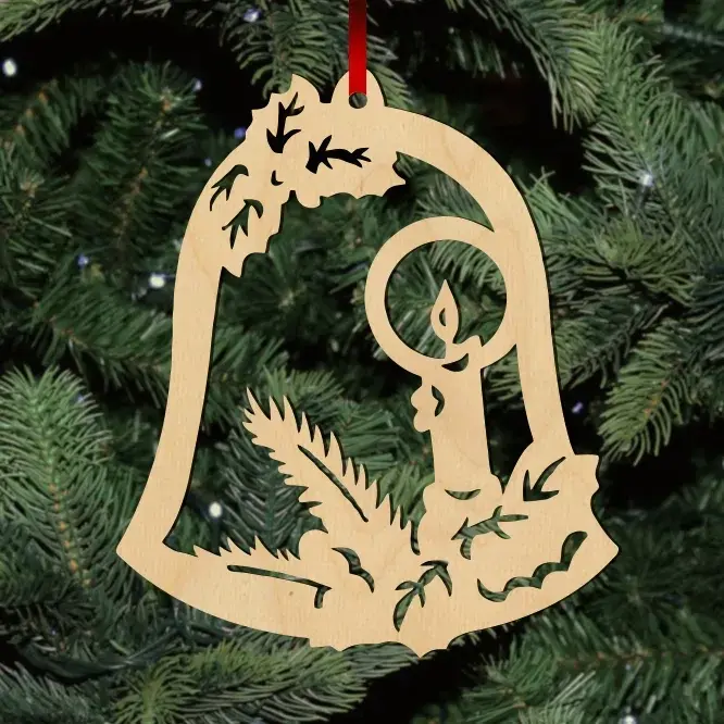 Fa karácsonyfadísz - harang gyertyával