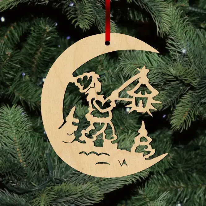 Fa karácsonyfadísz – Lámpás Holdon