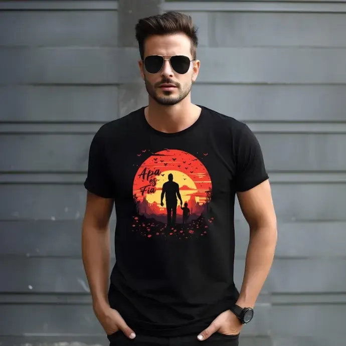 Póló - Apa és fia naplementében Póló - Apa és fia naplementében