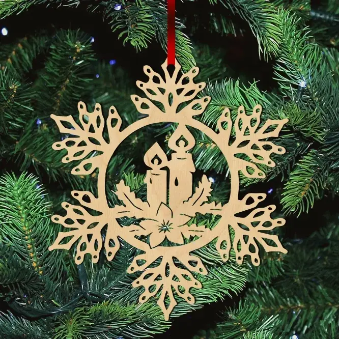 Fa karácsonyfadísz – Hópehely gyertyával