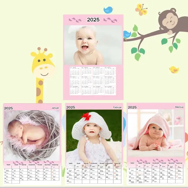 A4 - Egyedi fényképes lány babanaptár