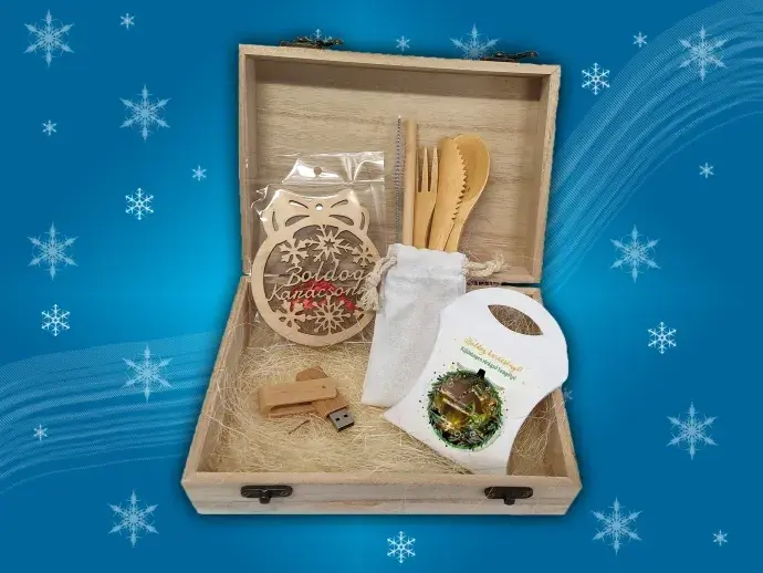 Ajándék csomag fa dobozban - bambuszos szett Ajándék csomag fa dobozban - bambuszos szett
