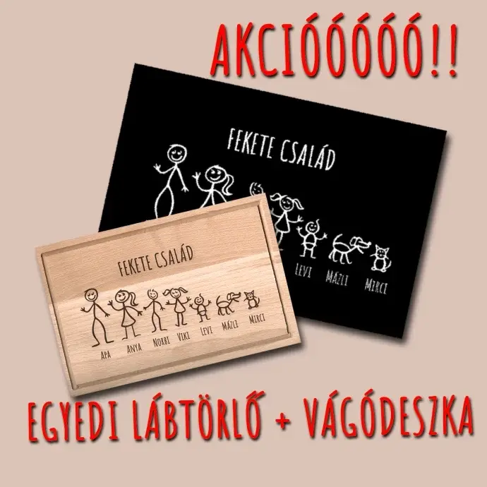 Családi egyedi neves vágódeszka + lábtörlő