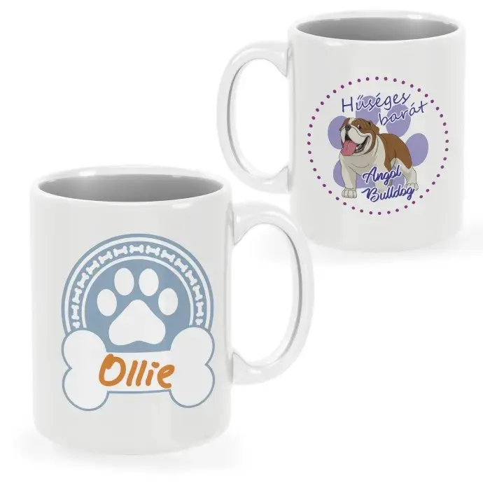 Angol bulldog bögre egyedi névvel