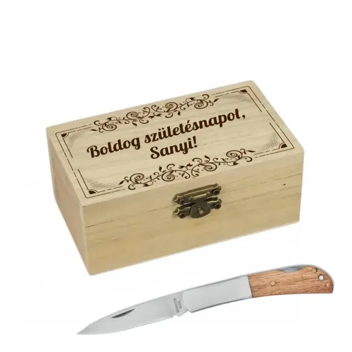 Bicska ajándék egyedi fa dobozban Bicska ajándék egyedi fa dobozban