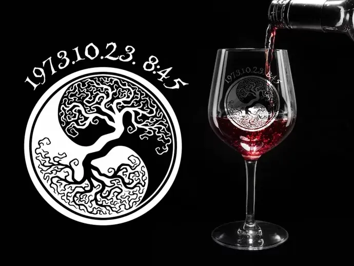 Boros pohár - életfa egyedi dátummal