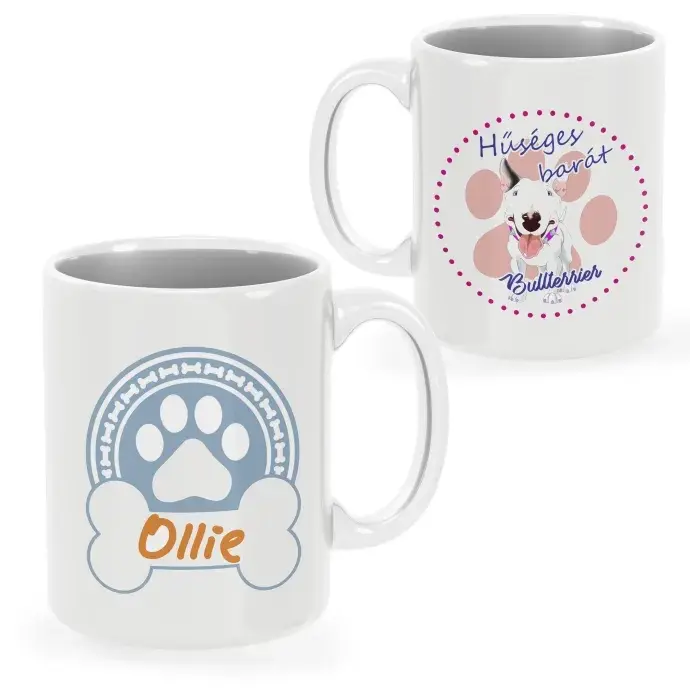 Bullterrier bögre egyedi névvel