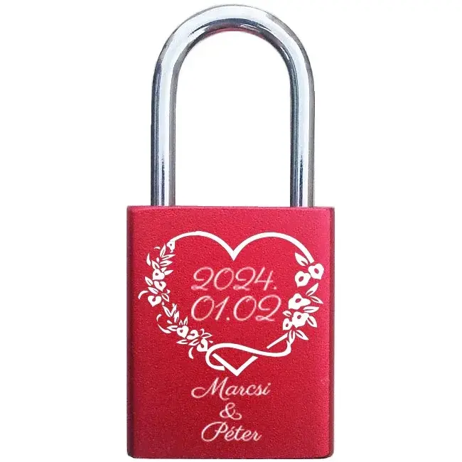 Piros szerelem lakat - Szív - egyedi nevekkel és dátummal