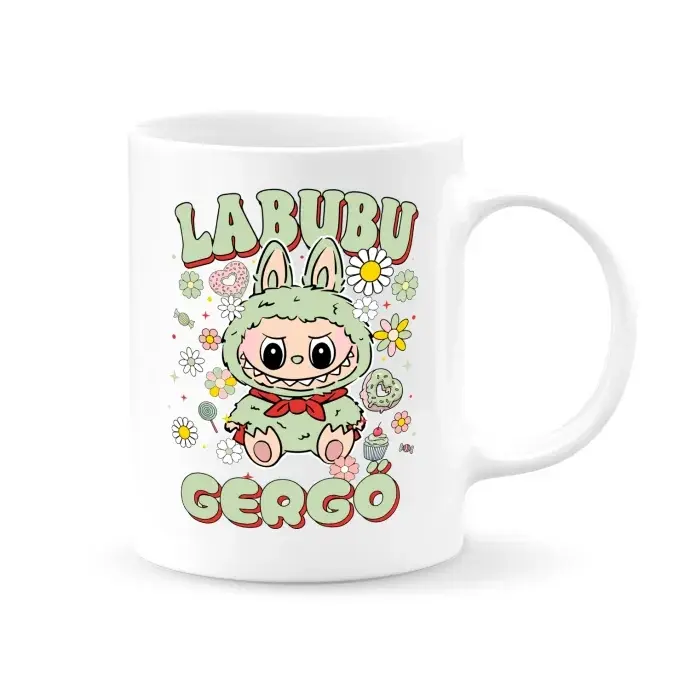 Labubu bögre - névre szóló - Zöld