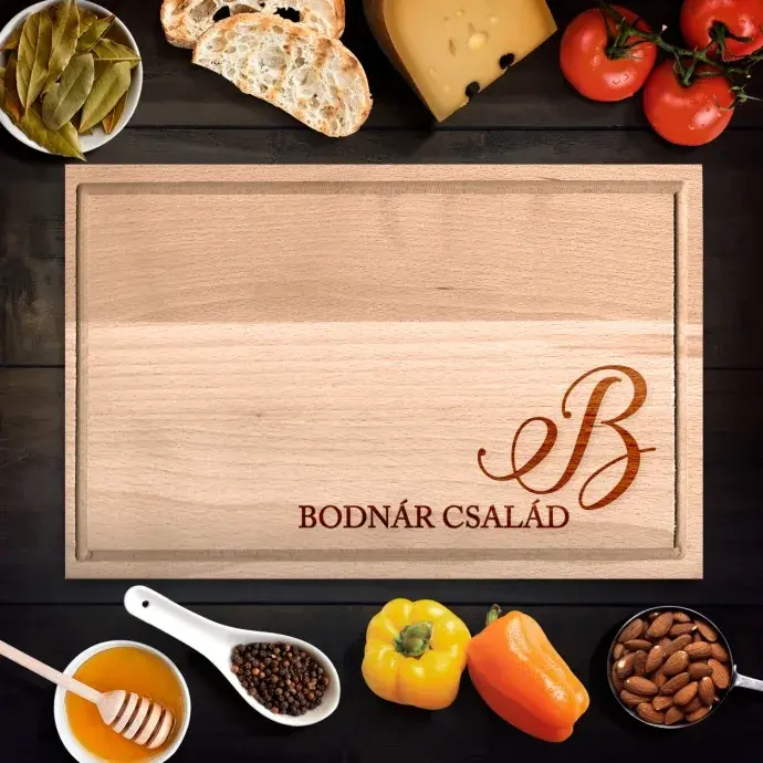 Családnév monogrammal egyedi vágódeszka - kicsi