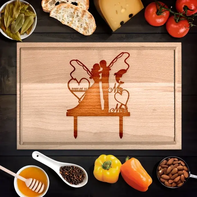 Mr. és Mrs. horgász vágódeszka egyedi dátummal- kicsi