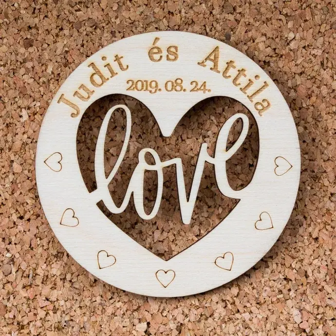 Esküvői köszönőajándék, poháralátét - Love