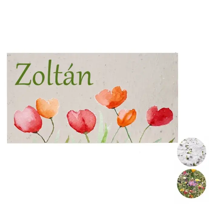 Esküvői ültetőkártya magpapírból - Pipacs Esküvői ültetőkártya magpapírból - Pipacs