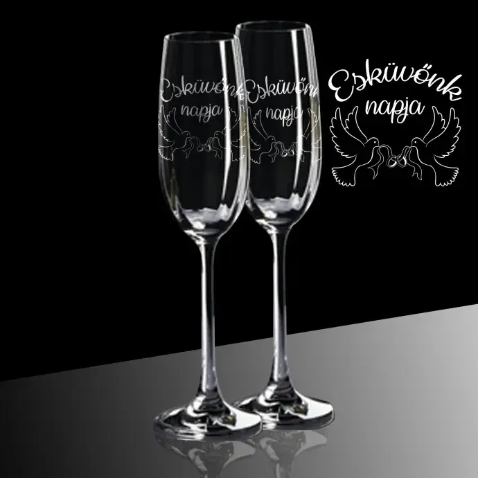 Esküvői pezsgős poharak - Esküvőnk napja Esküvői pezsgős poharak - Esküvőnk napja