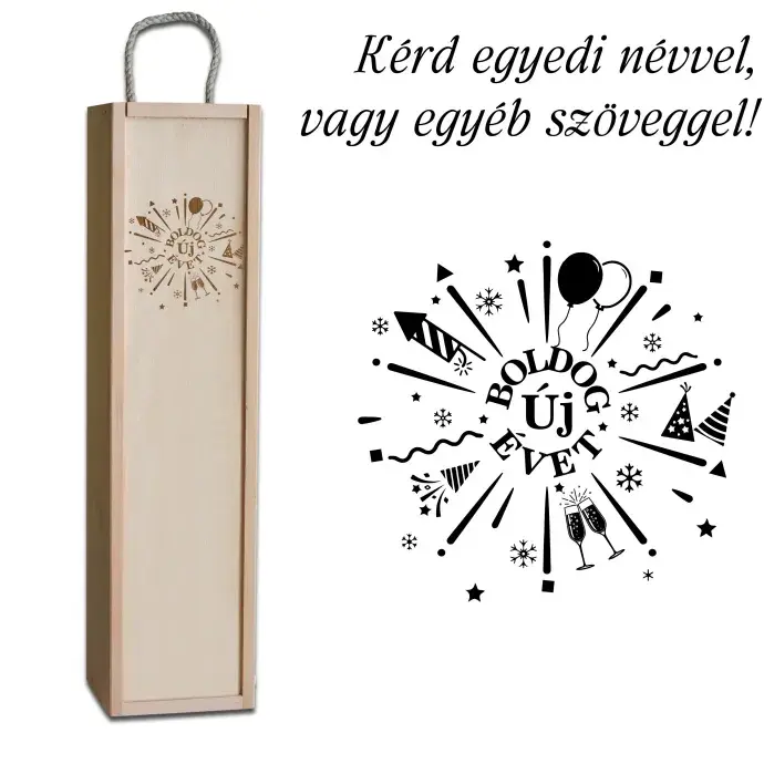 Fa bortartó doboz - Boldog Új évet! Fa bortartó doboz - Boldog Új évet!