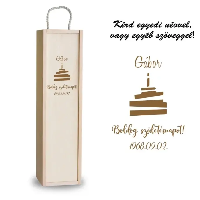 Fa bortartó doboz - Születésnapra tortával Fa bortartó doboz - Születésnapra tortával