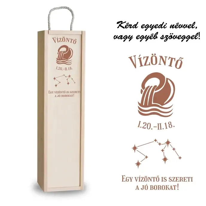 Fa bortartó doboz - Vízöntő Fa bortartó doboz - Vízöntő