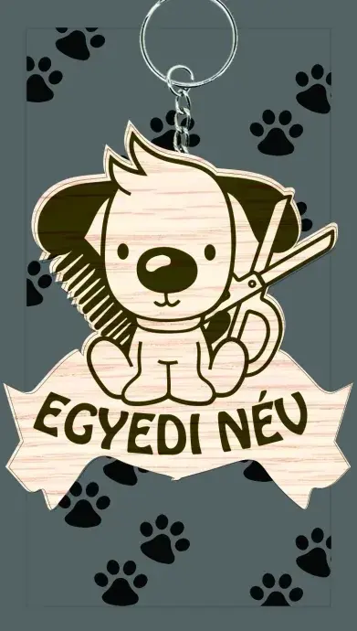 Fa kulcstartó  - Kutyakozmetikus egyedi névvel Fa kulcstartó  - Kutyakozmetikus egyedi névvel