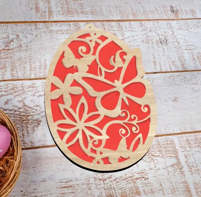 Fa húsvéti dísz - Piros hímes tojás