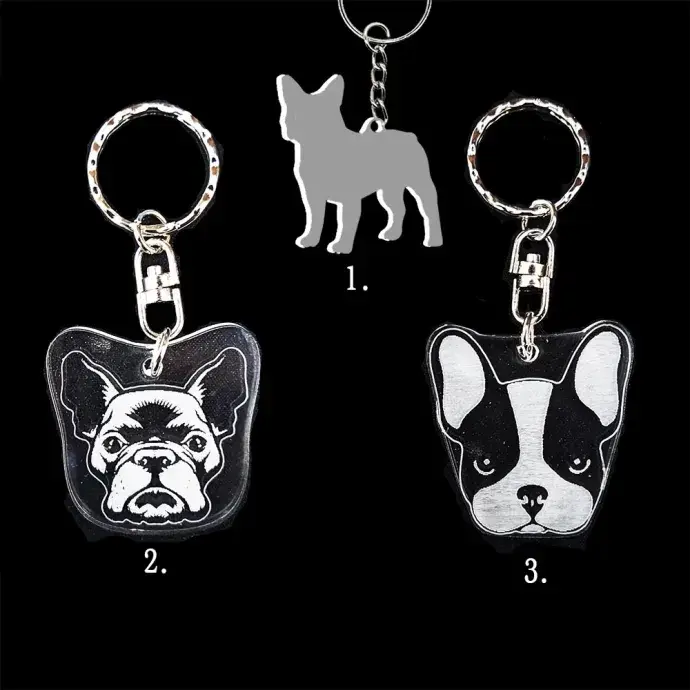 Plexi kulcstartó -  Francia Bulldog kutya alak Plexi kulcstartó -  Francia Bulldog kutya alak