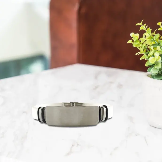 Gumi karkötő - gravírozható - Fehér / ezüst