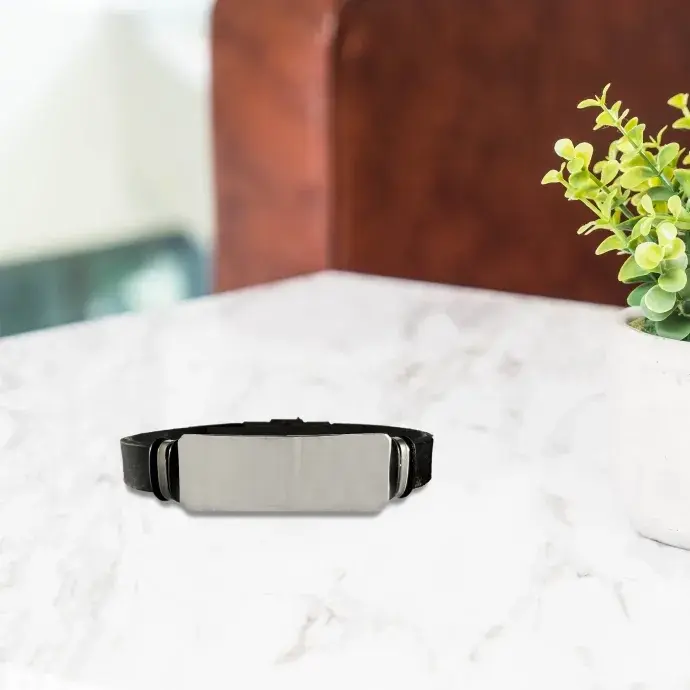 Gumi karkötő - gravírozható - Fekete / ezüst