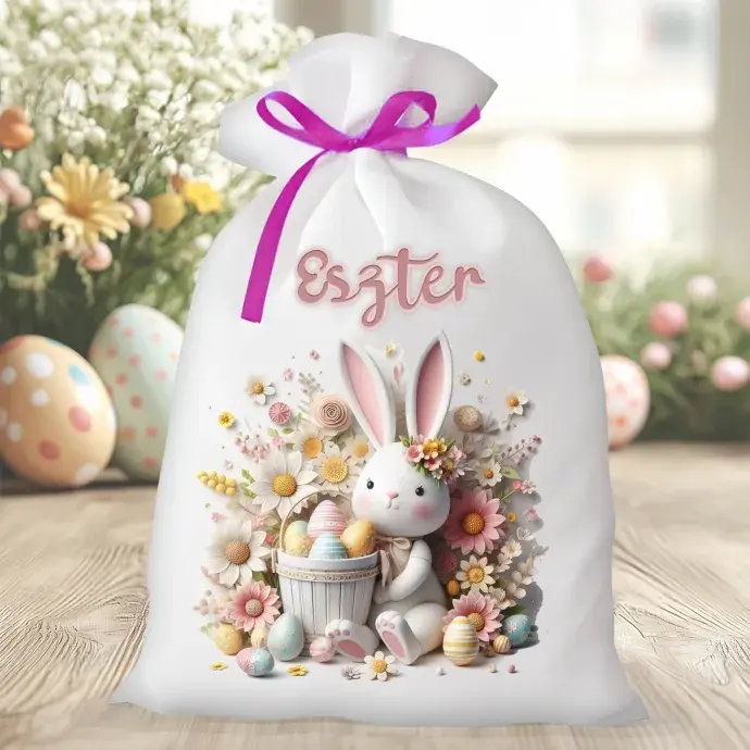 Húsvéti zsák - Nyuszi halvány virágokkal
