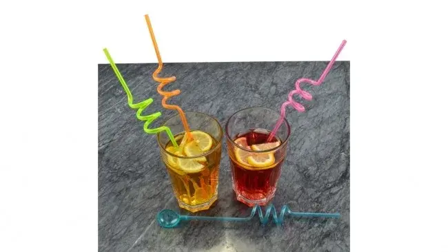 Kacskaringós szívószál kanálvéggel - 4dbos szett