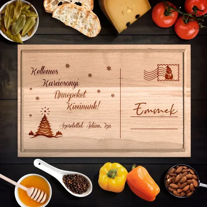 Karácsonyi üdvözlőlap egyedi vágódeszka - kicsi