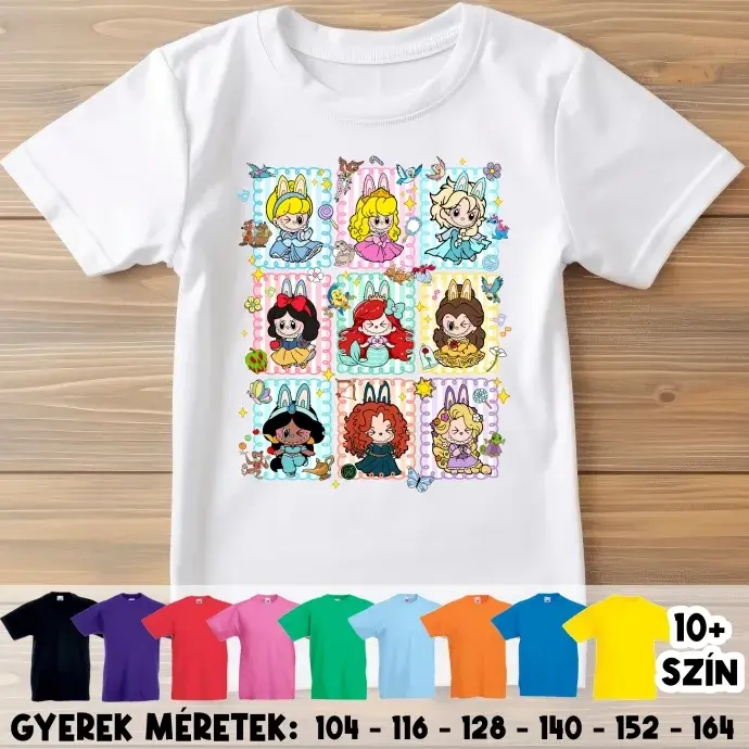 Gyerek póló - Labubu - Hercegnők kollázs Gyerek póló - Labubu - Hercegnők kollázs