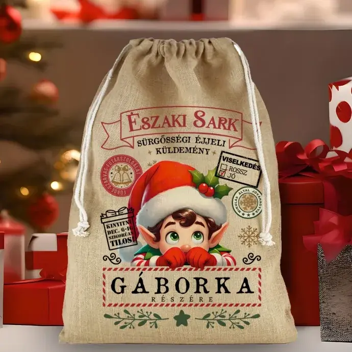 Mikulás zsák - Pamut vászon - Manó Mikulás zsák - Pamut vászon - Manó