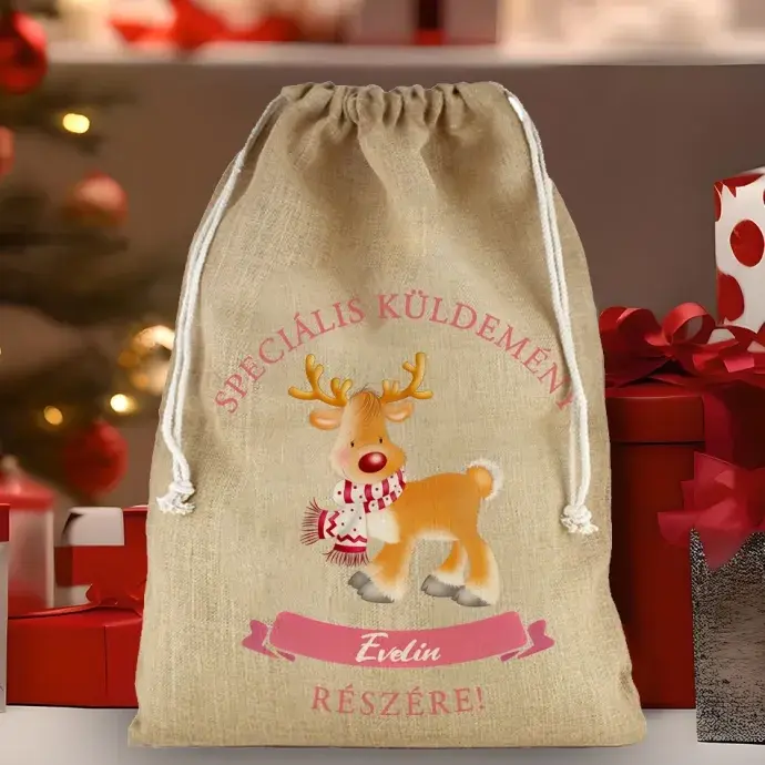 Mikulás zsák - Pamut vászon - Rénszarvas Mikulás zsák - Pamut vászon - Rénszarvas