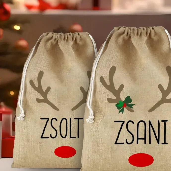 Mikulás zsák - Pamut vászon - Agancs Mikulás zsák - Pamut vászon - Agancs