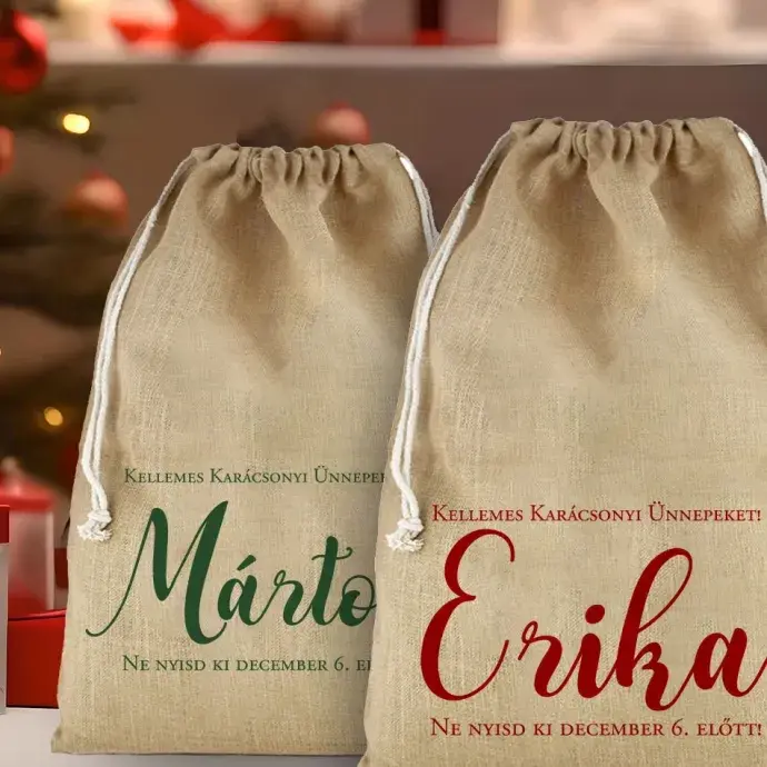 Mikulás zsák - Pamut vászon - Kellemes Ünnepeket egyedi névvel Mikulás zsák - Pamut vászon - Kellemes Ünnepeket egyedi névvel