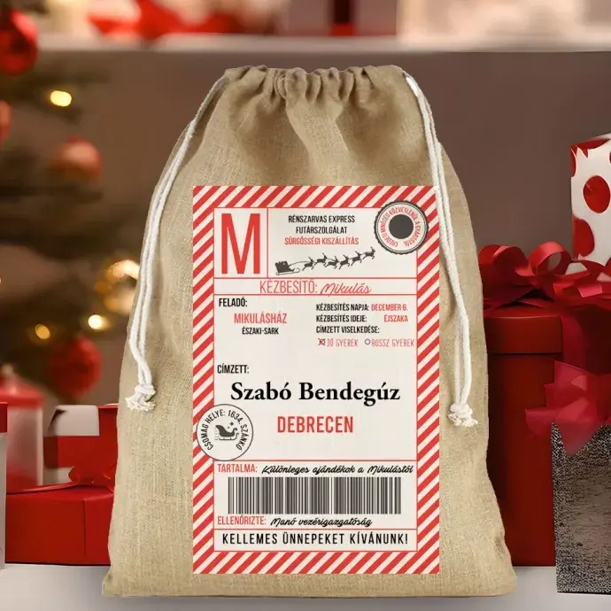 Mikulás zsák - Pamut vászon - Rénszarvas futárszolgálat Mikulás zsák - Pamut vászon - Rénszarvas futárszolgálat