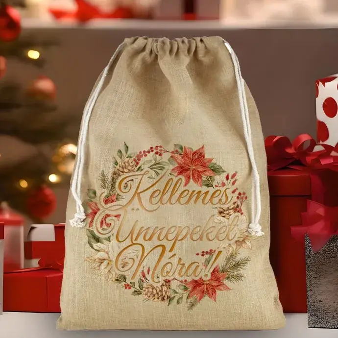 Mikulás zsák - Pamut vászon - Mikulásvirág Mikulás zsák - Pamut vászon - Mikulásvirág