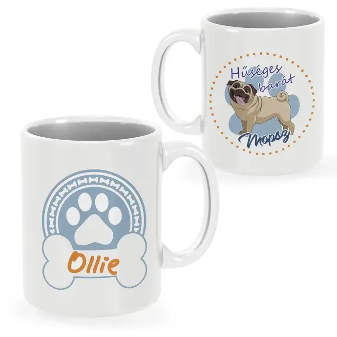 Mopsz bögre egyedi névvel