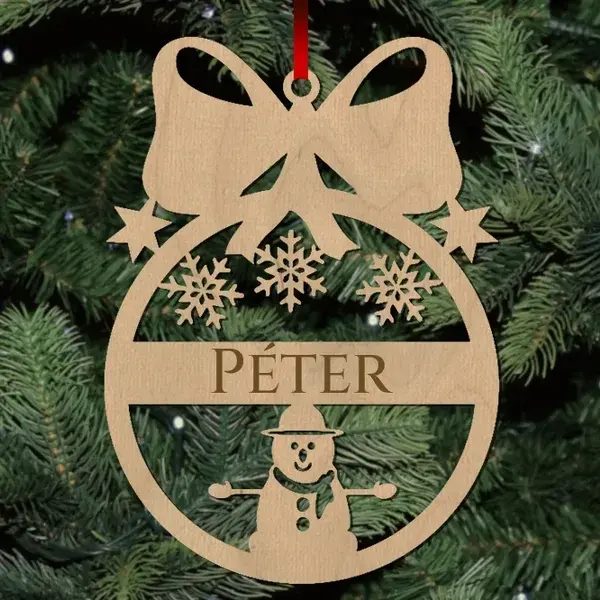 Fa karácsonyfadísz - Egyedi neves - Hóember