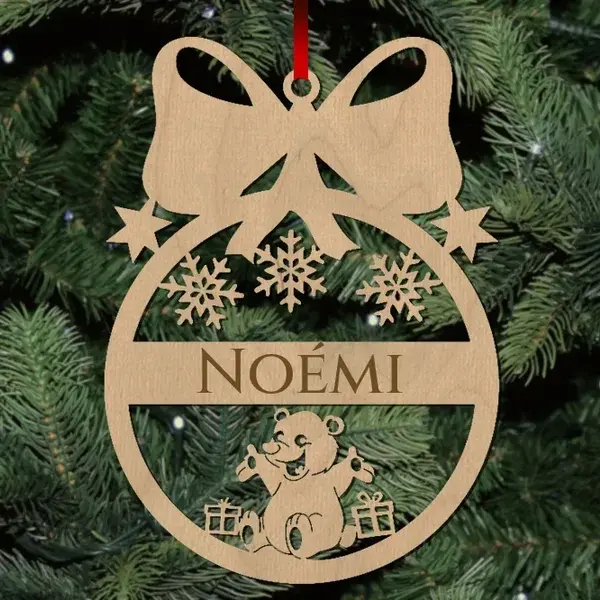 Fa karácsonyfadísz - Egyedi neves - Maci