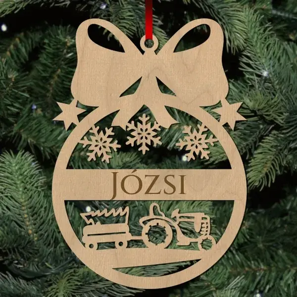 Fa karácsonyfadísz - Egyedi neves - Traktor